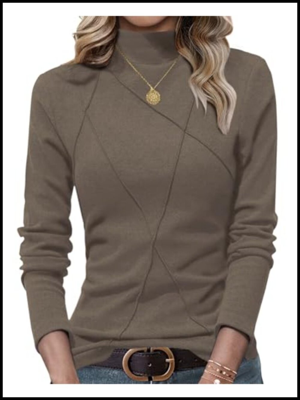 Mock Turtleneck Long Sleeve Tunic Top for Women - Soft Stretchy Knit